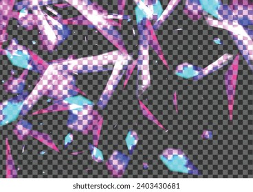 Blue Confetti Background Transparent Vector. Particle Technology Template. Pink Digital Card. Glow Reflex. Spark Gleam Wallpaper.