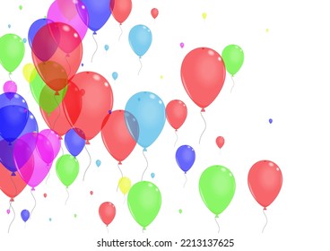 Blue Confetti Background White Vector. Helium Ceremony Set. Green Party. Pink Flying. Air Celebrate Card.