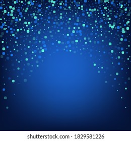 Blue Confetti Carnaval Blue Vector Background. Flying Square Backdrop. Effect Particle Pattern. Turquoise Independence Card.