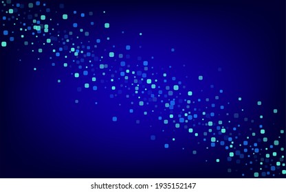 Blue Confetti Celebrate Blue Vector Background. Flying Square Wallpaper. Effect Rhombus Backdrop. Turquoise Top Banner.