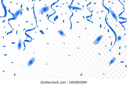 Blue confetti. Celebration carnival ribbons. Luxury greeting card. Vector illustration.