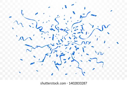 Blue confetti. Celebration carnival ribbons. Luxury greeting card. Vector illustration.