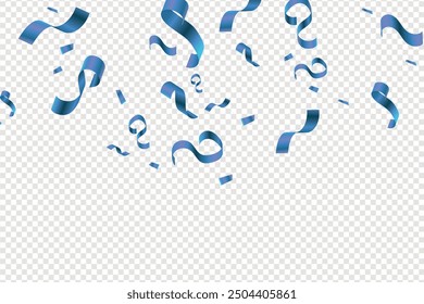 Blue Confetti Celebration. holiday, birthday, Abstract background party celebration blue confetti. Falling shiny blue confetti isolated on transparent background, Blue confetti and ribbon.