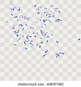 Blue confetti celebration isolated on transparent background. Falling tinsel abstract decoration party birthday celebrate anniversary or Christmas New Year. Festival decor. Vector illustration eps10.