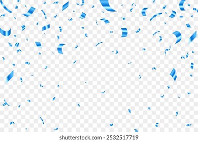 Blue confetti celebration party background design, Falling shiny blue confetti isolated on transparent background. Can be used for celebration, Christmas, New Year, Carnival festivity, confetti,