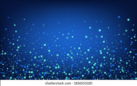 Blue Confetti Celebration Blue Vector Background. Flying Cell Design. Falling Square Texture. Turquoise Effect Banner.