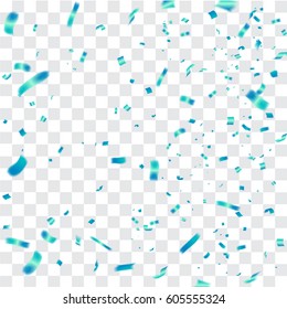 Blue confetti celebration Vector Festive Illustration of Falling Shiny Confetti Glitters Isolated on Transparent Checkered Background.