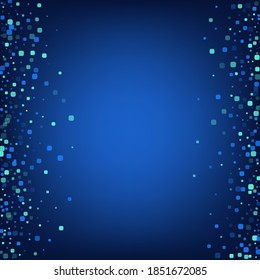 Blue Confetti Effect Blue Vector Background. Falling Square Pattern. Celebration Cell Invitation. Turquoise Decoration Design.