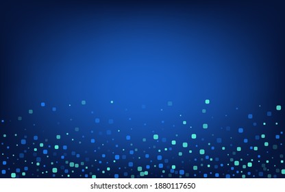 Blue Confetti Effect Blue Vector Background. Abstract Particle Design. Carnaval Cell Backdrop. Turquoise Top Banner.