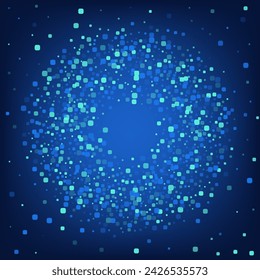Blue Confetti Effect Blue Vector Background. Top Rhombus Card. Carnaval Square Illustration. Turquoise Celebrate Postcard.