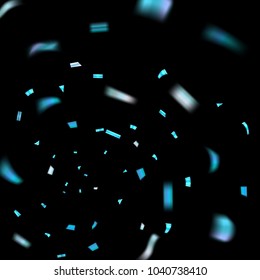 Blue confetti explosion celebration isolated on black background. Falling confetti. Abstract decoration party, birthday celebrate or Christmas, New Year confetti decor Vector illustration