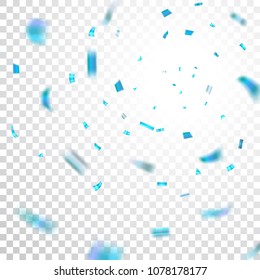 Blue confetti explosion celebration isolated on white transparent background. Falling confetti. Abstract decoration for party birthday, Christmas New Year confetti Vector illustration