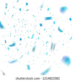 Blue confetti explosion celebration isolated on white background. Falling confetti. Abstract decoration party, birthday celebrate or Christmas, New Year confetti decor Vector illustration