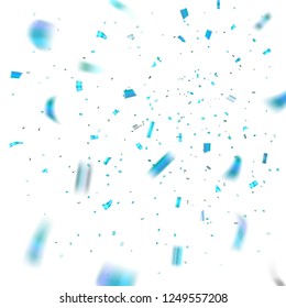 Blue confetti explosion celebration isolated on white background. Falling confetti. Abstract decoration party, birthday celebrate or Christmas, New Year confetti decor Vector illustration