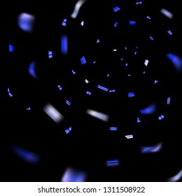 Blue confetti explosion celebration isolated on black background. Falling confetti. Abstract decoration party, birthday celebrate or Christmas, New Year confetti decor Vector illustration