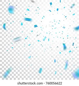 Blue confetti explosion celebration isolated on white transparent background. Falling confetti. Abstract decoration for party birthday, Christmas New Year confetti Vector illustration