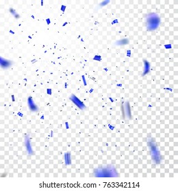 Blue confetti explosion celebration isolated on white transparent background. Falling confetti. Abstract decoration for party birthday, Christmas New Year confetti Vector illustration