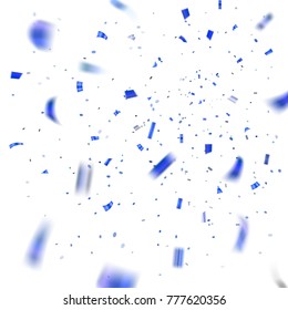 Blue confetti explosion celebration isolated on white background. Falling confetti. Abstract decoration party, birthday celebrate or Christmas, New Year confetti decor Vector illustration