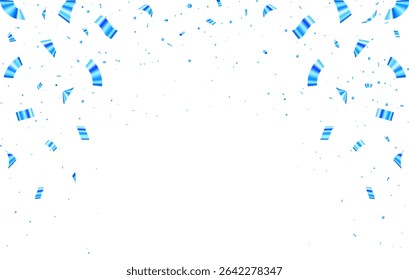 Blue confetti falling celebration background for festive events and celebrations. Anniversary celebration banner. Birthday party backdrop. Holiday, congratulations, New Year, carnival, confetti,