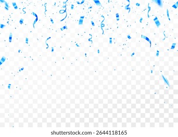 Blue confetti falling isolated on transparent background for party celebration design, Holiday event decoration. Carnival confetti,