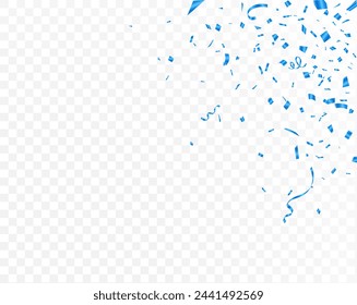 blue confetti falling on transparent background