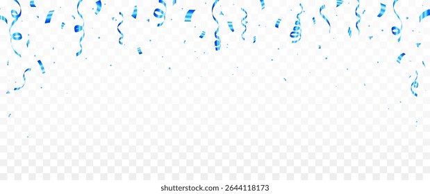 blue confetti falling on transparent background for celebrations. Luxury confetti flying for celebration party banner, Birthday, Holiday, New Year, Carnival festivity, confetti,
