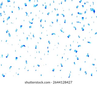 Blue confetti falling on white background for celebration and festive events, Confetti background