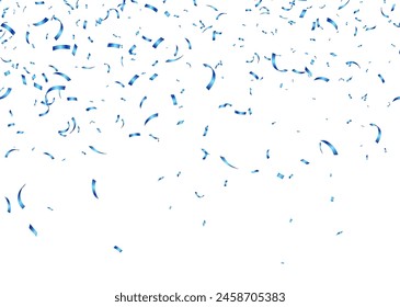 Blue confetti, falling paper ribbons isolated on white background. Birthday party decoration. Vector illustration.