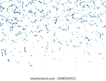 Blue confetti, falling paper ribbons isolated on white background. Birthday party decoration. Vector illustration.