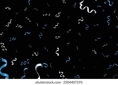 Blue confetti, falling paper ribbons isolated on white background. Birthday party decoration, Blue confetti border frame repeat pattern. Great for a birthday party or an event celebration invitation.