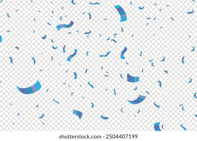 Blue confetti, falling paper ribbons isolated on white background. Birthday party decoration, Blue confetti border frame repeat pattern. Great for a birthday party or an event celebration invitation.