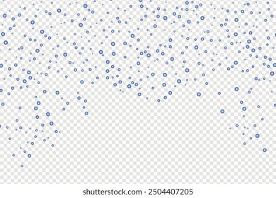 Blue confetti, falling paper ribbons isolated on white background. Birthday party decoration, Blue confetti border frame repeat pattern. Great for a birthday party or an event celebration invitation.