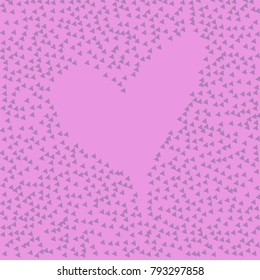 Blue Confetti in the Form of Triangles with Big Heart in the Center of the Picture on Violet Background