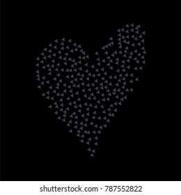Blue Confetti in the Form of Triangles Making Bid Heart in the Center of the Image on Black Background