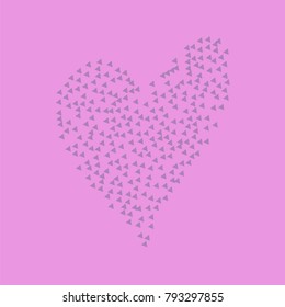 Blue Confetti in the Form of Triangles Making Big Heart in the Center of the Picture on Violet Background