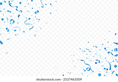 Blue confetti isolated on transparent background, celebration party background design with confetti and blue ribbons, Bright festive tinsel of blue color. Valentine’s Day, Birthday, Holiday, New Year,