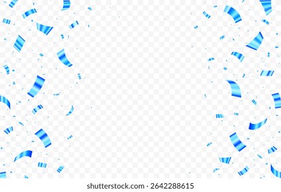 Blue confetti isolated on transparent background, Celebration design element for party. Bright festive tinsel of blue color.