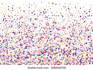 Blue Confetti Jubilee Illustration. Group Round Background. Pink Flying Triangle Isolated. Green Fun Circle.