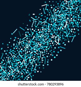 Blue confetti on a Blue background. Beautiful bright background. Blue Confetti. A frame of confetti. A scattering of confetti. Placer from the circles. Dots. Vector illustration.