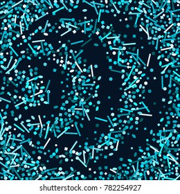 Blue confetti on a Blue background. Beautiful bright background. Blue Confetti. A frame of confetti. A scattering of confetti. Placer from the circles. Dots. Vector illustration.