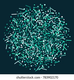 Blue confetti on a Blue background. Beautiful bright background. Blue Confetti. A frame of confetti. A scattering of confetti. Placer from the circles. Dots. Vector illustration.