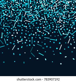 Blue confetti on a Blue background. Beautiful bright background. Blue Confetti. A frame of confetti. A scattering of confetti. Placer from the circles. Dots. Vector illustration.