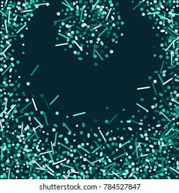 Blue confetti on a Blue background. Beautiful bright background. Blue Confetti. A frame of confetti. A scattering of confetti. Placer from the circles. Dots. Vector illustration.