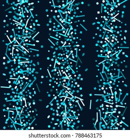Blue confetti on a Blue background. Beautiful bright background. Blue Confetti. A frame of confetti. A scattering of confetti. Placer from the circles. Dots. Vector illustration.