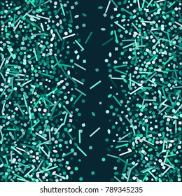 Blue confetti on a Blue background. Beautiful bright background. Blue Confetti. A frame of confetti. A scattering of confetti. Placer from the circles. Dots. Vector illustration.