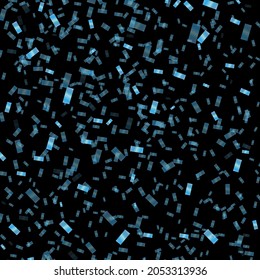 Blue confetti on a black background. Falling sequins. Festive background 