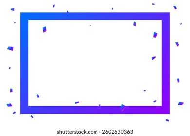 Blue Confetti on White Background with Frame. Celebration Party Banner. Vector Illustration