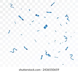 Blue confetti and ribbon banner, isolated on transparent background