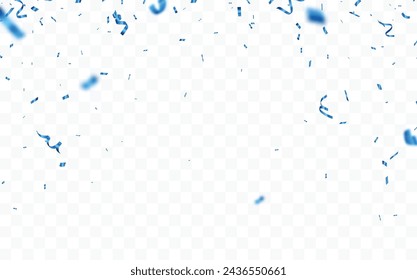 Blue confetti and ribbon banner, isolated on transparent background