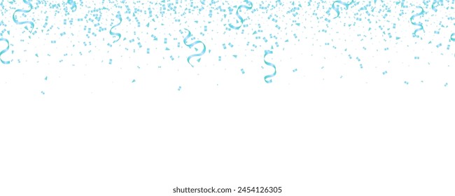 Blue confetti and ribbon isolated falling celebration, event, birthday, party background. festival